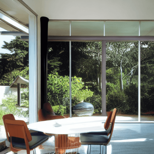 AI generated: Hyper realistic eye level exterior photo of a mid century modern style house overlooking the ocean, ...