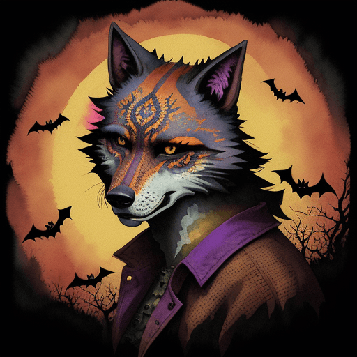 AI generated: digitial painting,watercolor vintage old vintage halloween werewolf vivid colors, many intricate det...