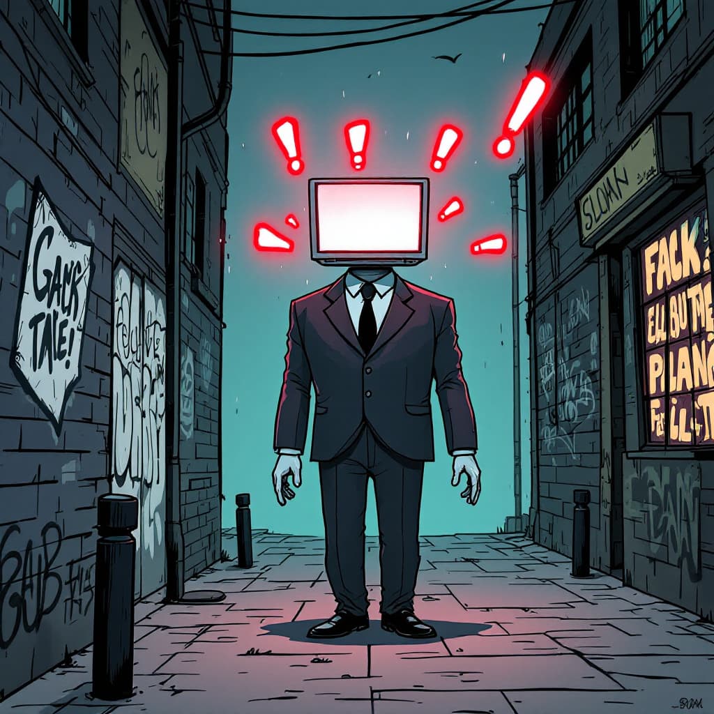 AI generated: a humanoid figure in a full-length formal suit, with curved shoulders and a computer keyboard floati...