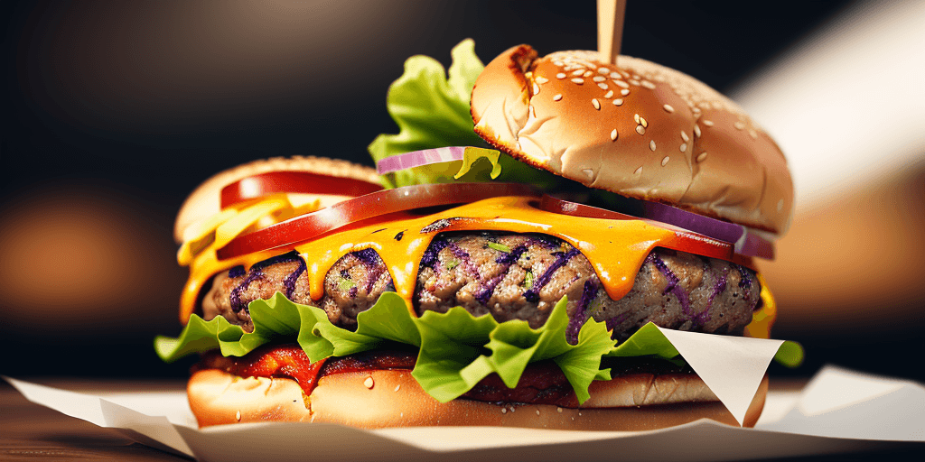 AI generated: product shot of a burger,  food photography style, professional photo shooting, shot on Sony A7R IV ...