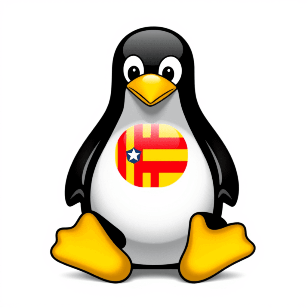 AI generated: linux tux with flag of Catalonia on the belly without any effect and white background