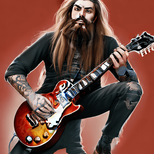 AI generated: Perfect digital painting of a caricature of a man entire body with long hair, short beard and tattoo...