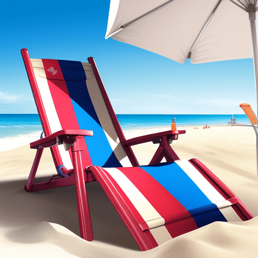 AI generated: Hyper realistic a suny beach day with a front view beach chair o the sand