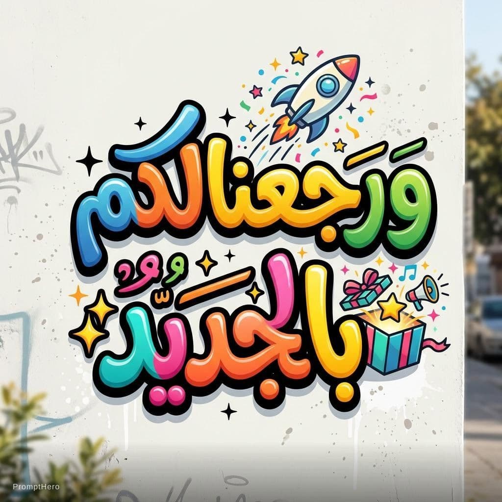 AI generated: Create a premium Arabic typography in a playful graffiti-cartoon style, stacked vertical composition...