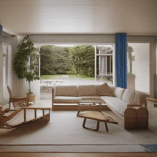 AI generated: High resolution photography interior design, dreamy sunken living room conversation pit, wooden floo...