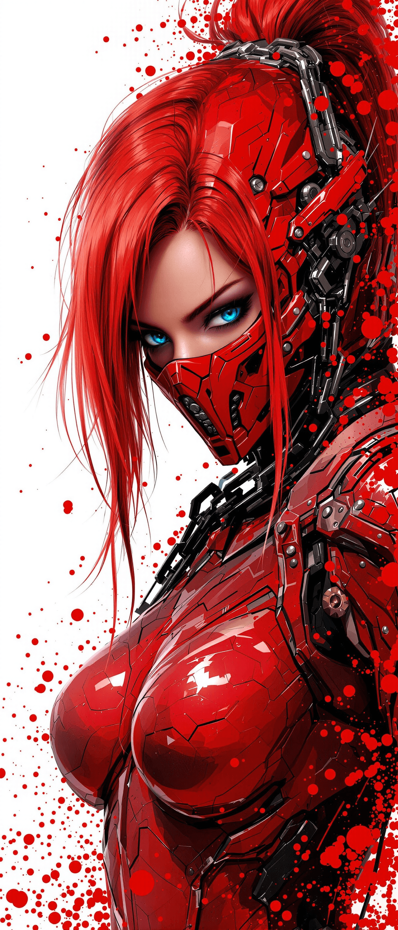 AI generated: A captivating digital artwork portrays a fierce female protagonist with a cyberpunk aesthetic. Her l...