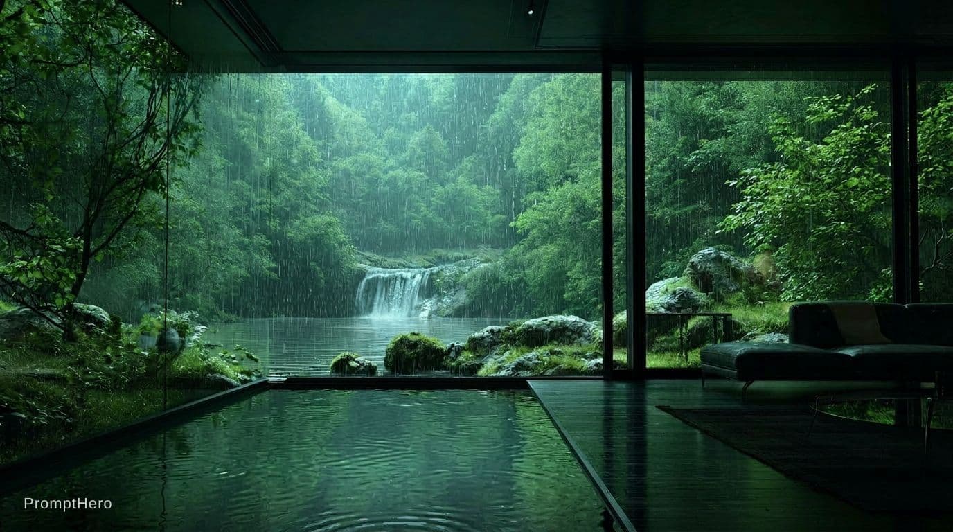 AI generated: Animate this image into an ultra realistic cinematic video.

Add continuous natural rain outside the...
