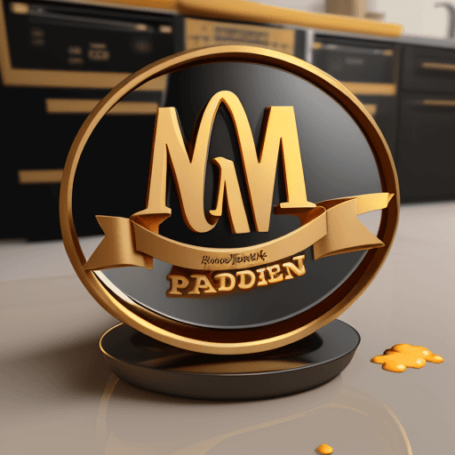 AI generated: simple 3d logo mother cooking in the kitchen for brand food product produsen gold colour and black e...