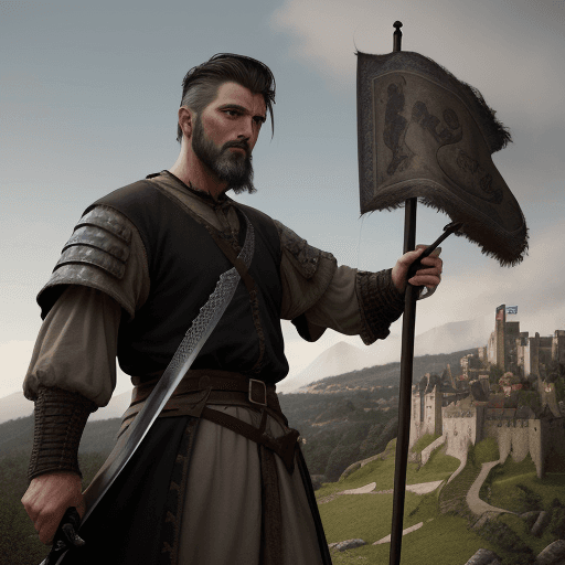 AI generated: Man with short dark brown hair gray on the sides, dark brown beard, gray goatee, haggard and virile,...