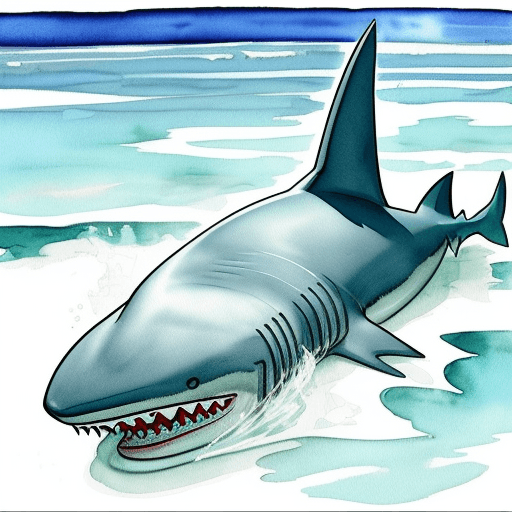 AI generated: a shark shaped submarine, herge comic style, mechanical, watercolor