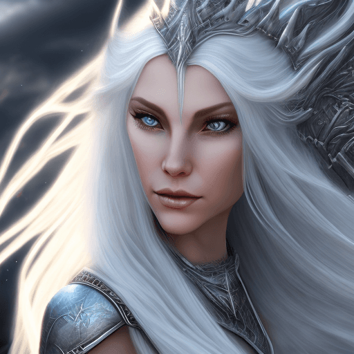 AI generated: platinum white long hair dragon queen woman | fantasy art | hair in the wind with bangs | epic fanta...