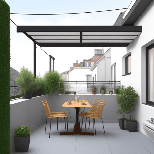 AI generated: minimalist decoration for a terrace of 5 meters by 1.55 meters