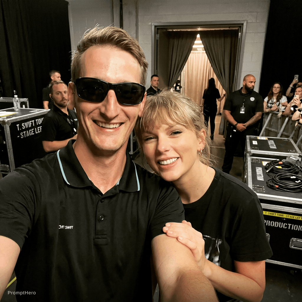 AI generated: with Taylor Swift backstage at a concert, excited fans vibe