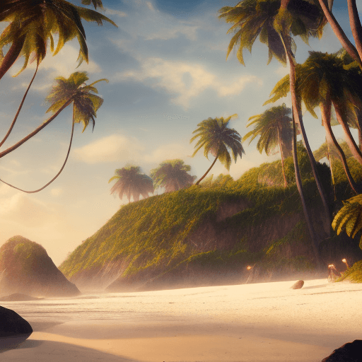 AI generated: Photo of a dreamy beach scene, abstract shapes, dramatic light, pale sunrise, cinematic lighting, ba...