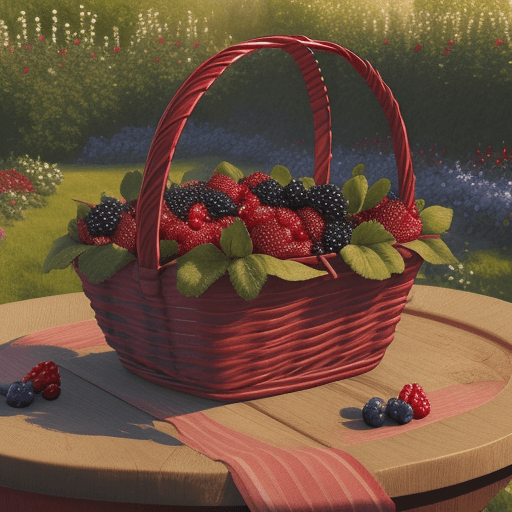 AI generated: Victorian basket of berries: strawberry, blackberry and cranberry, extremely detailed and realistic,...