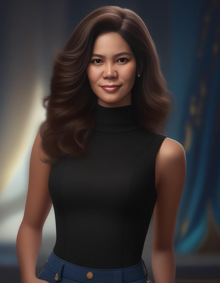AI generated: An image of a woman with wavy hair, turned slightly to her left, offering a three-quarter view. She ...