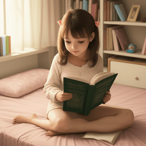 AI generated: cute charming girl sitting on the bed reading book