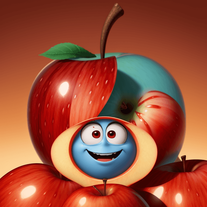 AI generated: A happy cartoon red apple fruit, Pixar Style, perfect composition, 8k artistic photography, photorea...