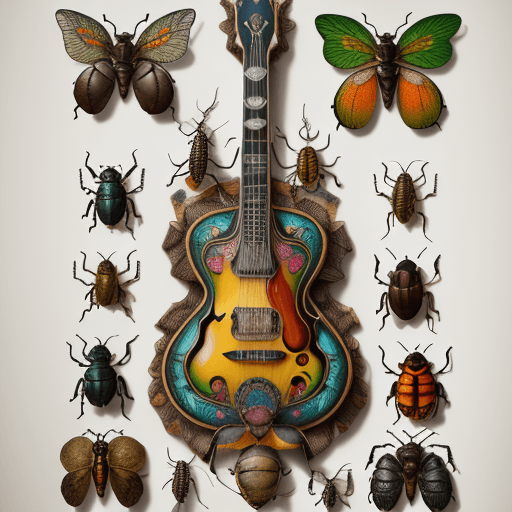 AI generated: Folk art Johnny Marr, insect illustration, beetle art, insects, botanical illustration, faire, art p...