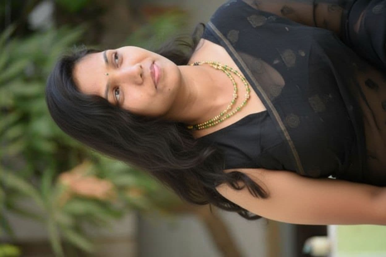 AI generated: in black saree good looking western out fit
