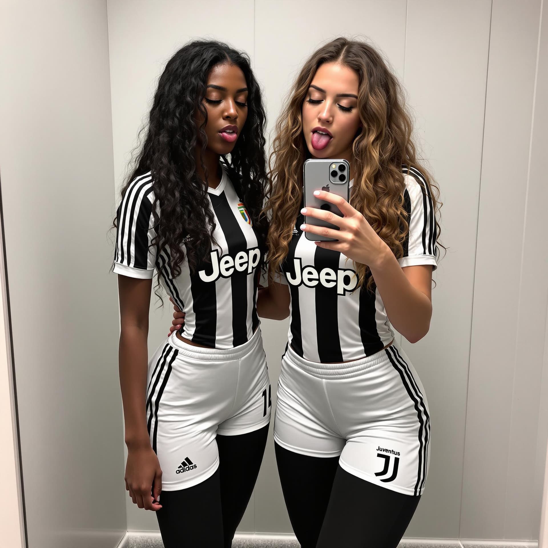 AI generated: Two beautiful Italian, teen girls, one white girl with long curly brown hair, the other one, a black...