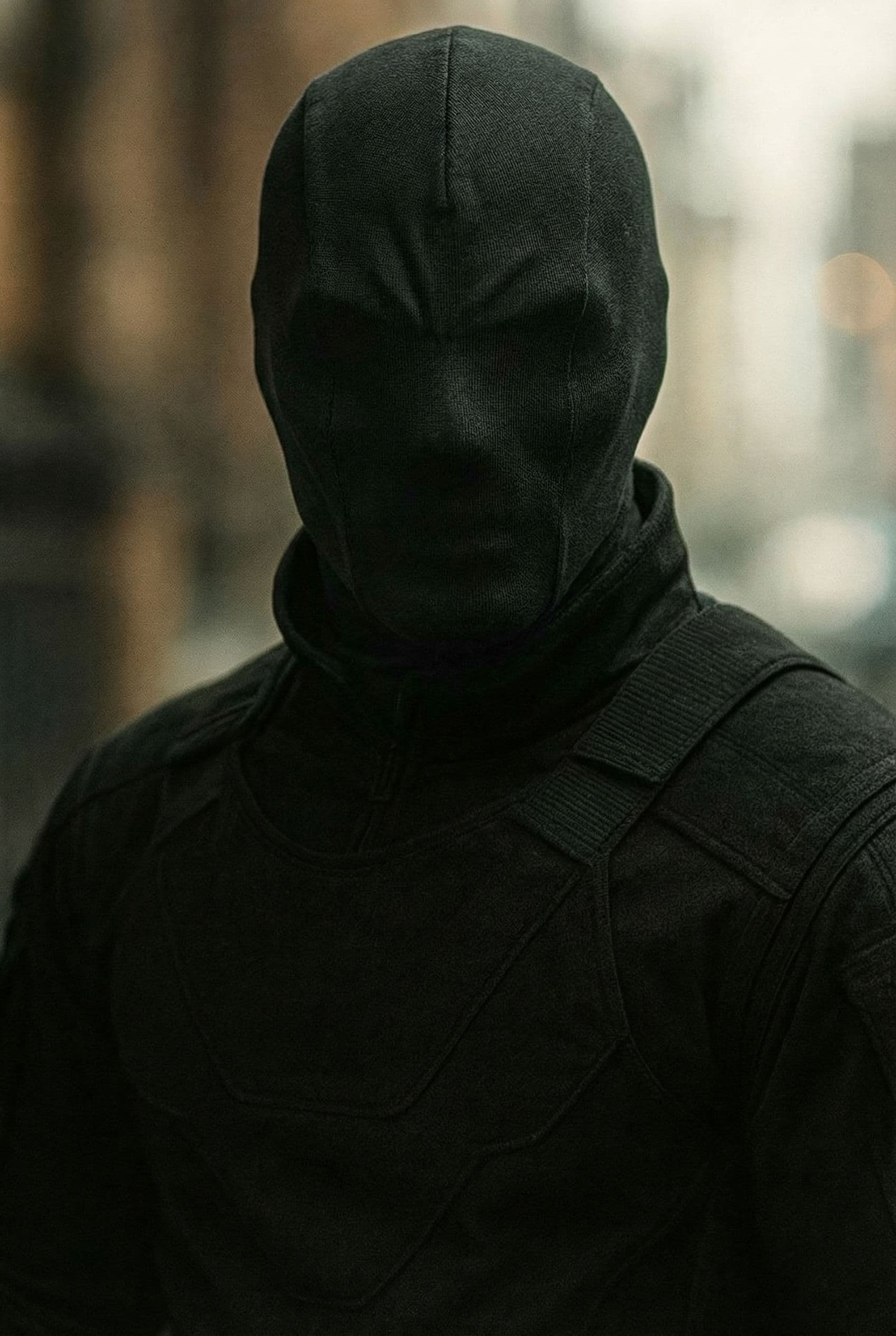 AI generated: Black mask, cover his entire head, eyes ears etc 