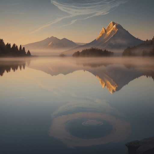 AI generated: Stained glass style, peaceful lake surrounded by a halo of soft luminescence that filters from the f...