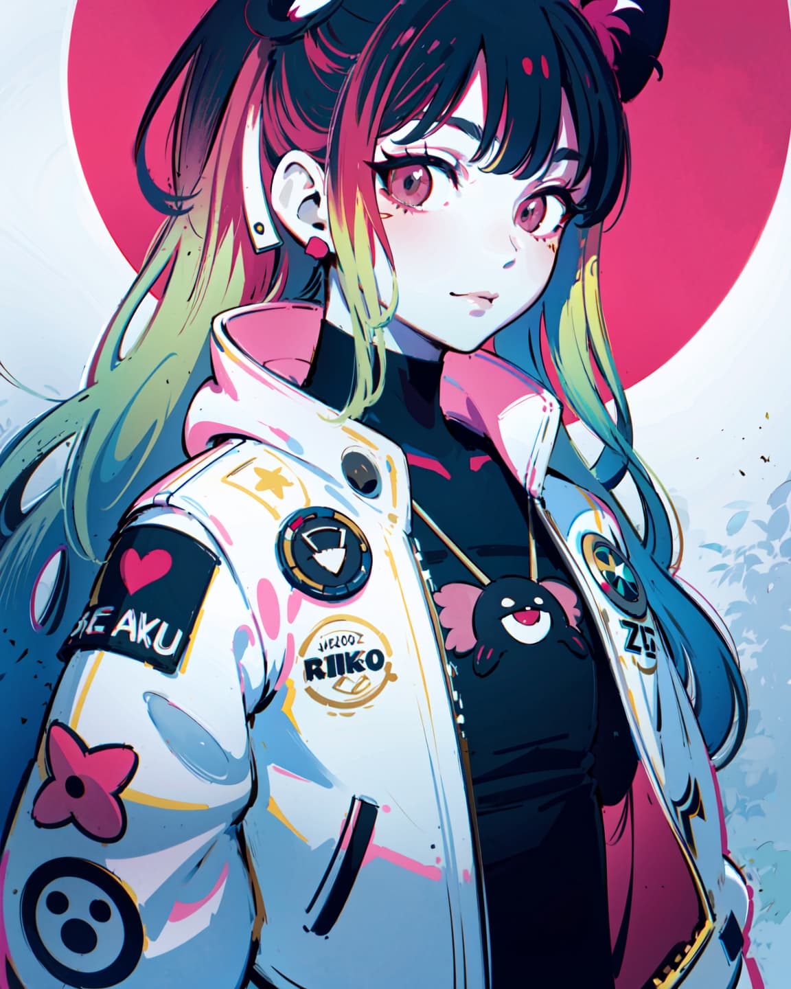 AI generated: poster, upper portrait of anime girl, ultra-detailed, cel shading, artistic, Shibuya fashion, Haraju...