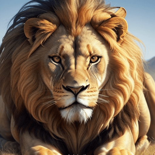 AI generated: The majestic lion, with its golden mane cascading around its noble face, epitomizes strength, grace,...