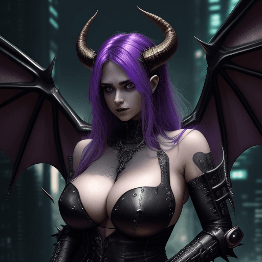 AI generated: Metal, horns, cyberpunk, demons, dragons, beautiful and voluptuous women, magic glowing hair, magic ...