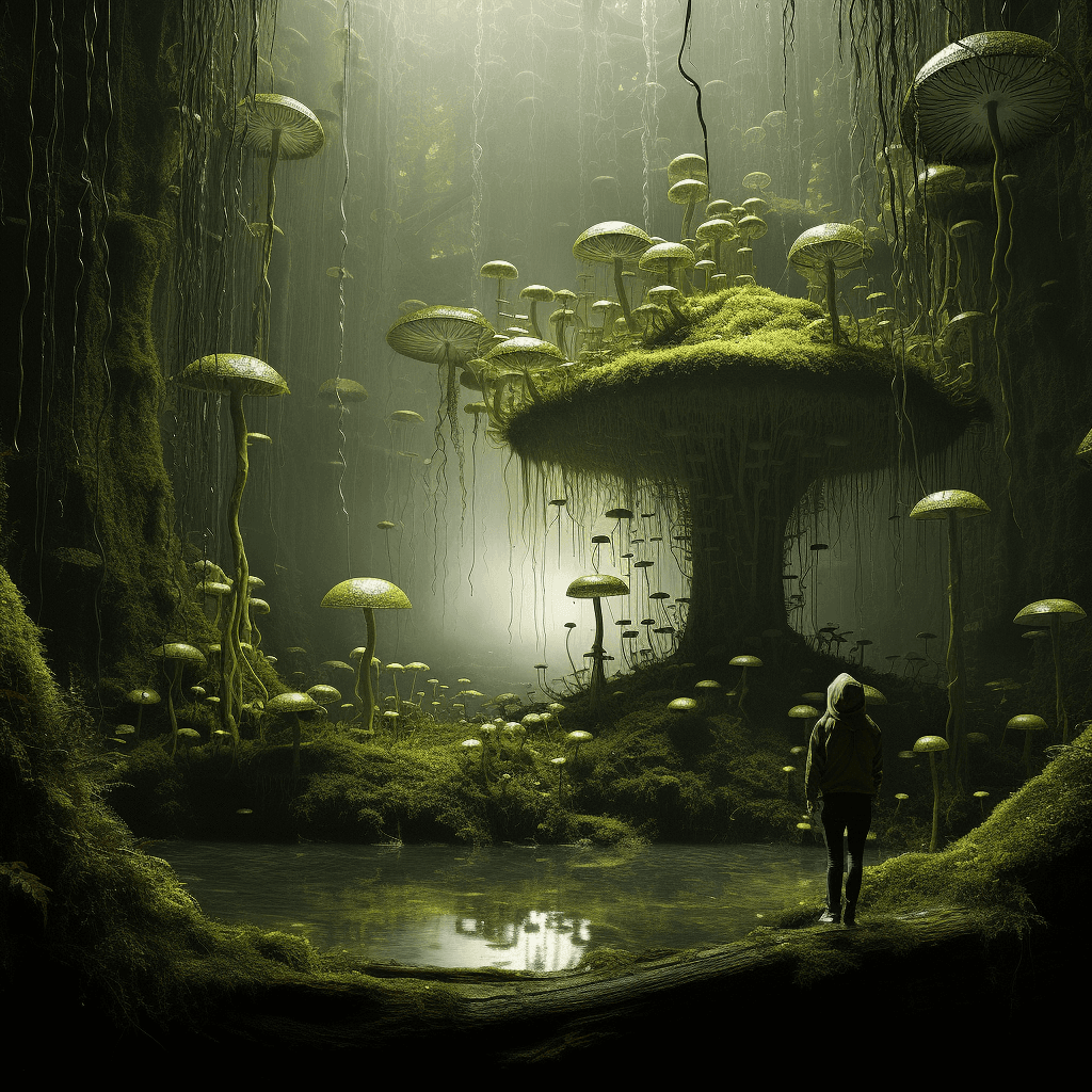 AI generated: green moss in the forest, in the style of matthias grünewald, organic form, kazimierz dąbrowski, sve...
