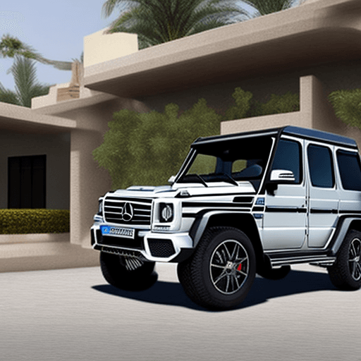 AI generated: Photo of a ultra realistic Mercedes G-63 parked outside a villa in Dubai