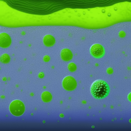 AI generated: strange single-celled organisms, toxic, oxygen-free atmosphere, early land plants, cyanobacteria rel...