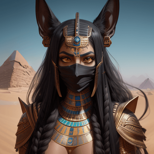 AI generated: Insanely detailed face portrait photography of a majestic beautiful egyptian woman wearing an anubis...