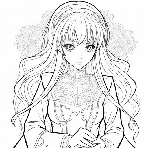 AI generated: colouring page, line art, anime