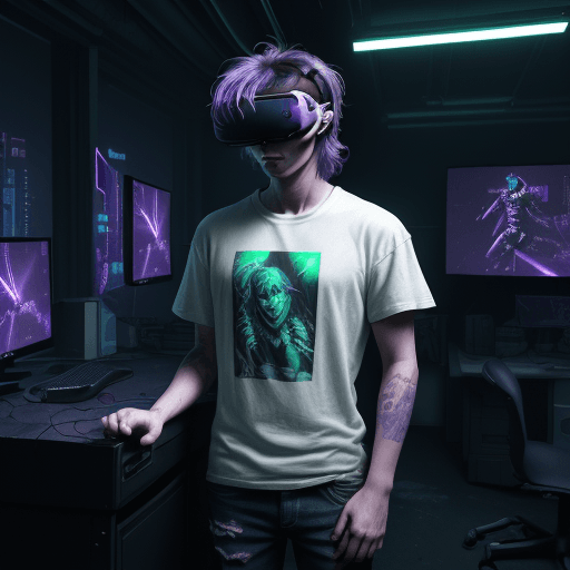AI generated: ((cyberpunk)), (night, dark room), (((VR goal held with both hands))))), (green light in the room)),...