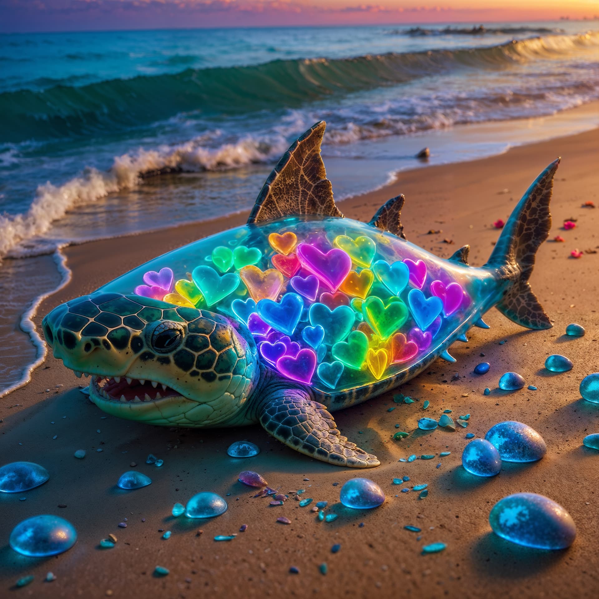 AI generated: A captivating, surreal artwork by Hans Darias AI, depicting a transparent turtle -shaped container f...