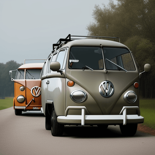 AI generated: two old volkswagen bullis with a mouth kissing each other