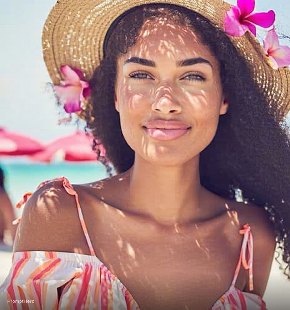 AI generated: Create full transparent bikini 👙 in beach and full body image 