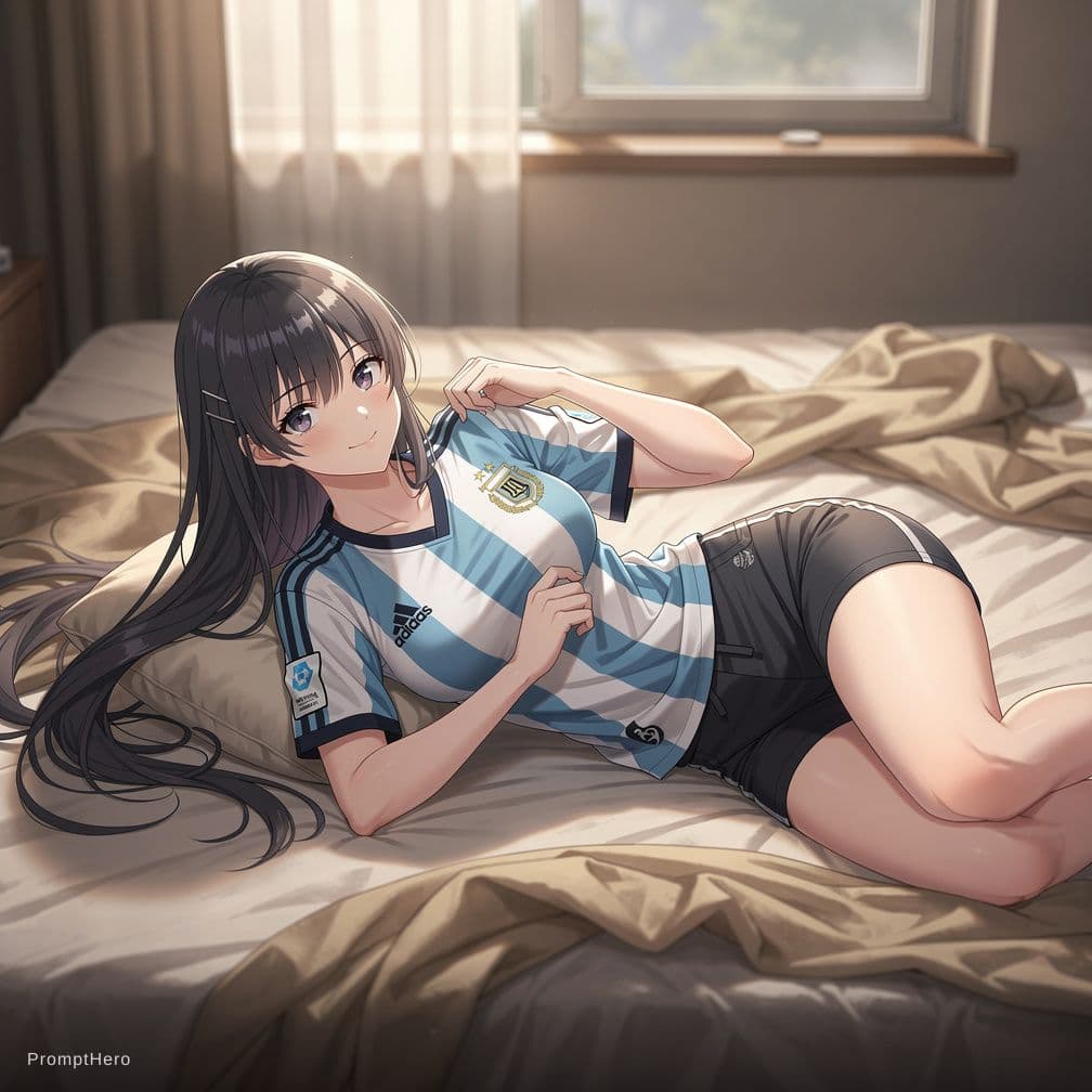 AI generated: undefined  
Airu, the same sensual anime waifu with her long dark hair spread across the pillow, eye...