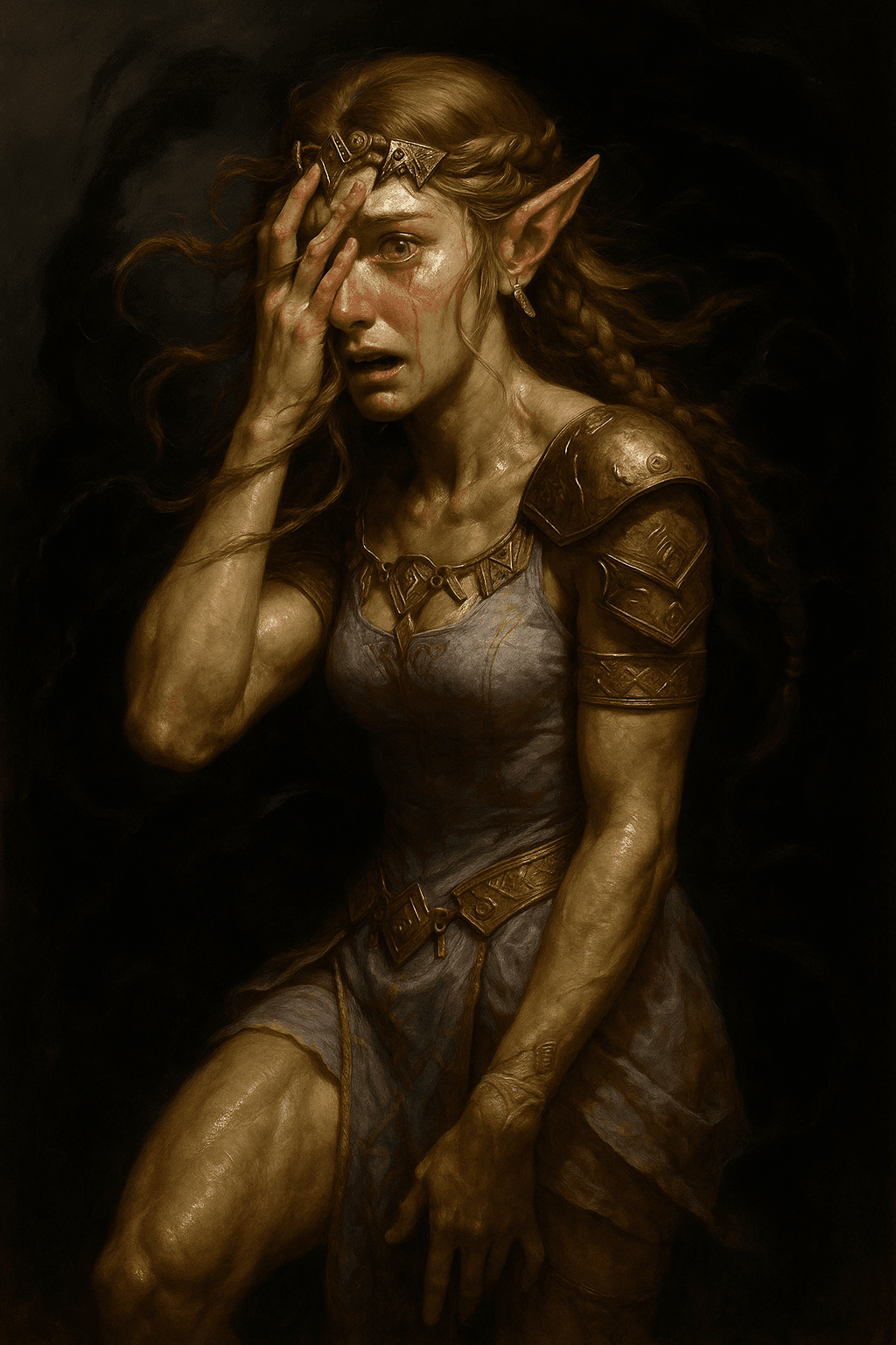 AI generated: Princess Zelda, hyper-realistic emotional portrait, Renaissance influence, Michelangelo-style anatom...