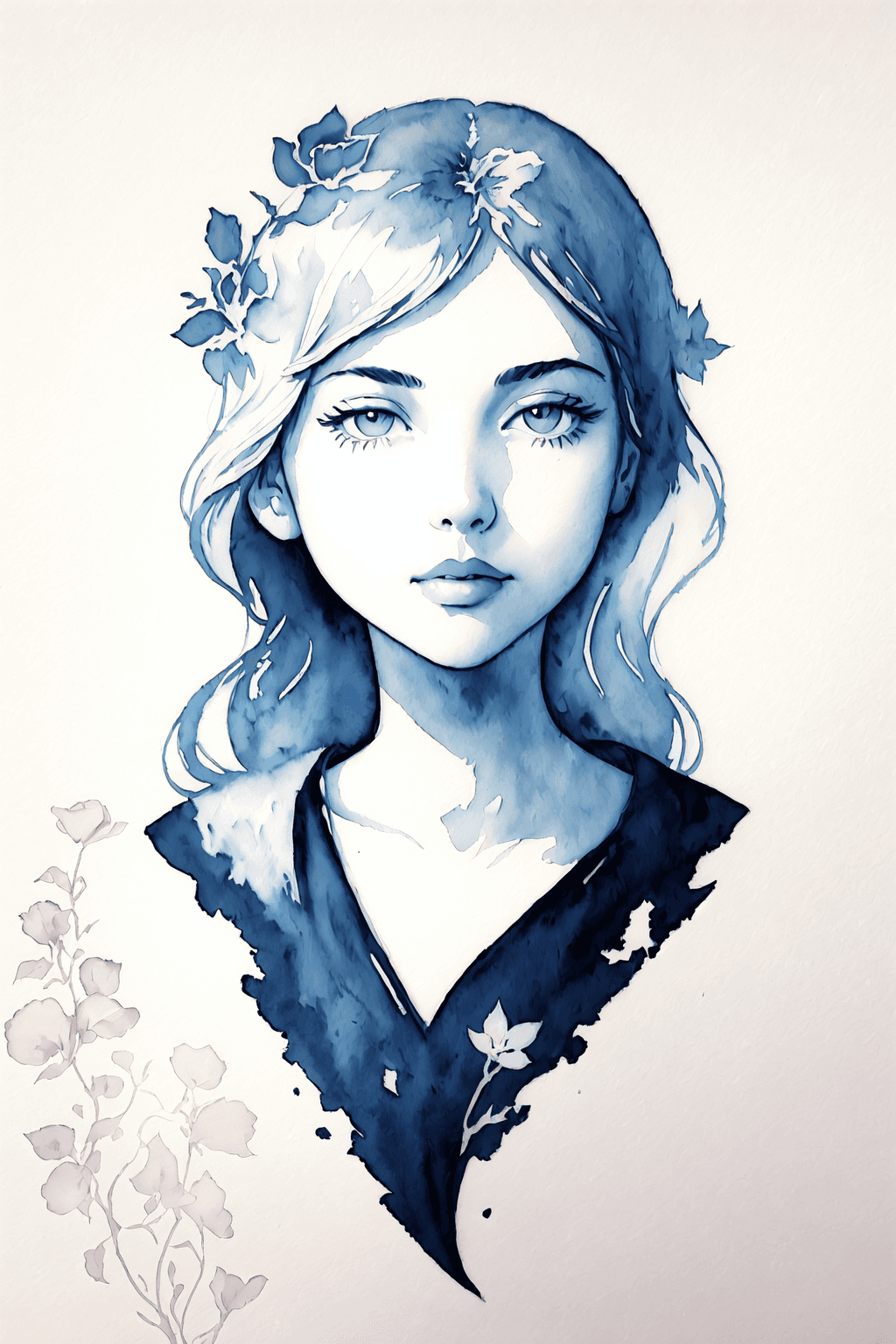 AI generated: masterpiece,best quality,ink wash painting, rose head, simple botany, Flat illustration vector, wate...