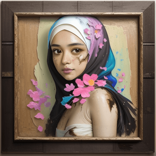 AI generated: create Impasto palette knife painting, painting strokes in random sizes, a beautiful Malay girl, wea...