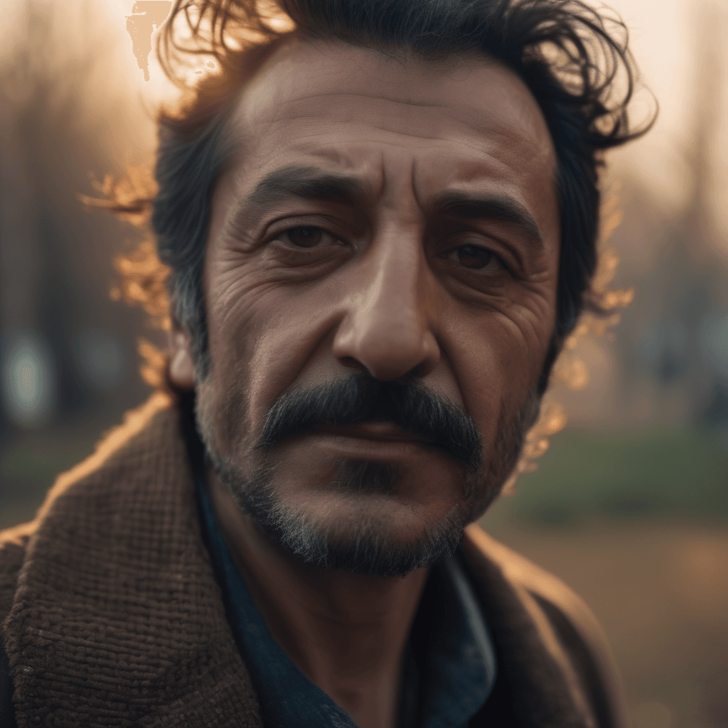 AI generated: An emotional close-up of a Turkish actor in the springtime at sunrise, portraying deep emotions and ...