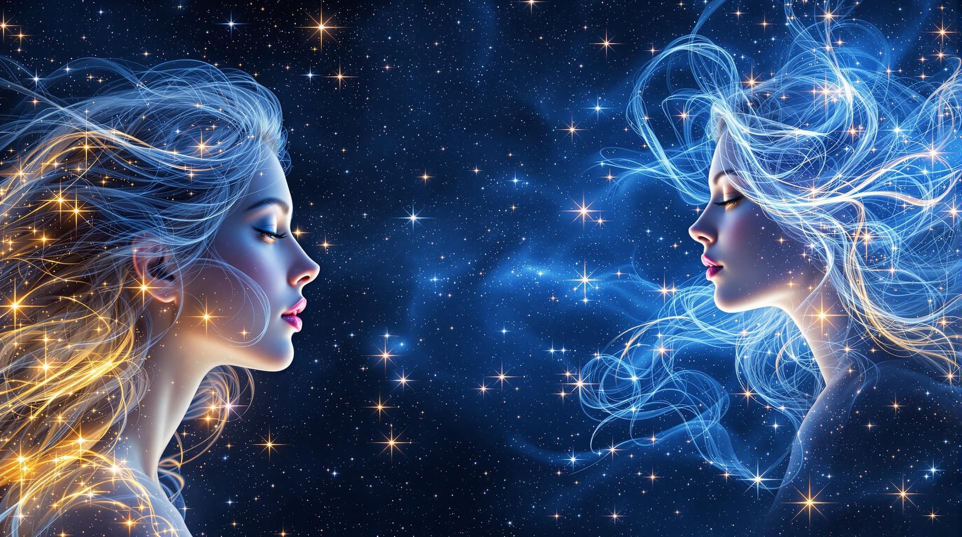 AI generated:  This digital artwork features a celestial theme with  ethereal female figures emerging from a starr...