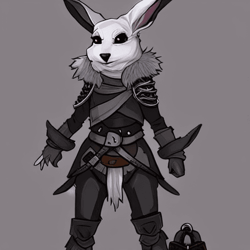 AI generated: female d&d harengon, female dnd rabbitfolk, :: grey fur with light black tipped ears, female rogue w...