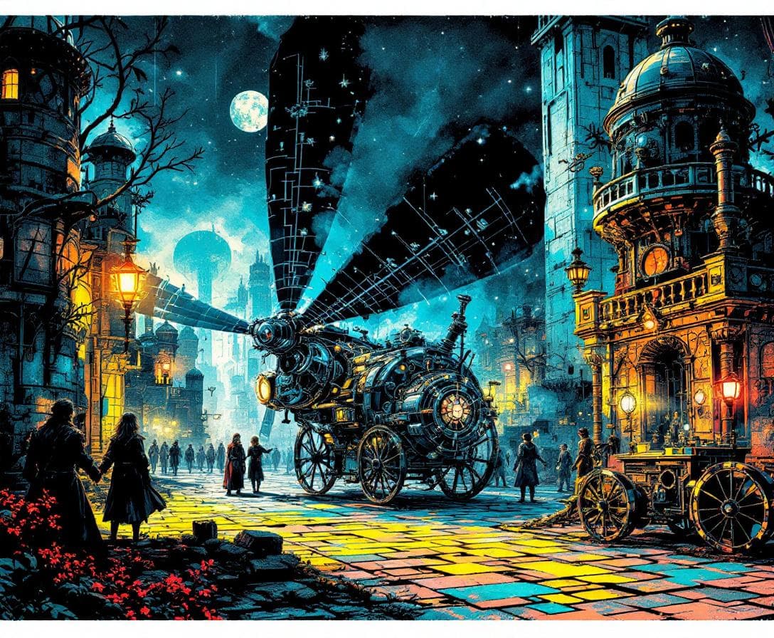 AI generated: Medieval scene, black light graphic pop poster art design featuring  a detailed illustration of what...