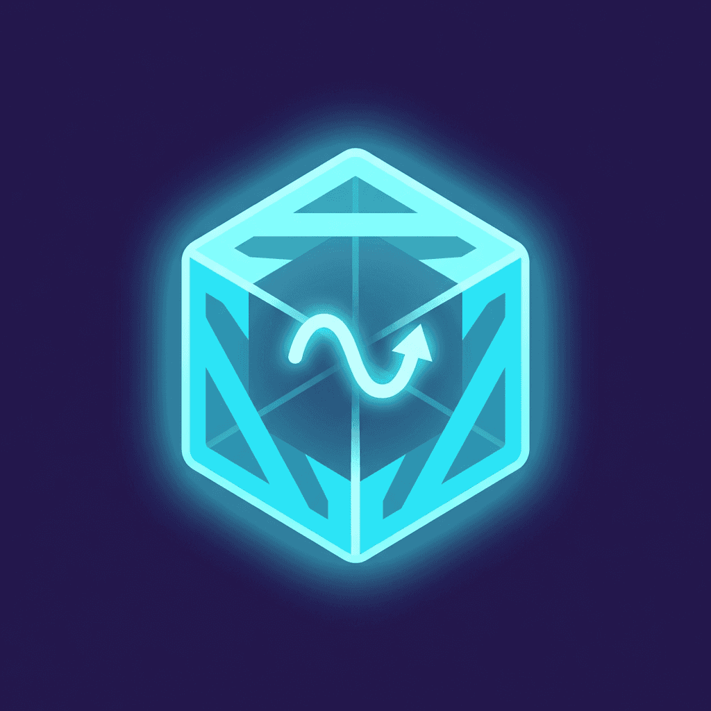 AI generated: glowing geometric cube icon, cyan #00D4FF dominant color, dark purple #2A1B5E 
background, temperatu...