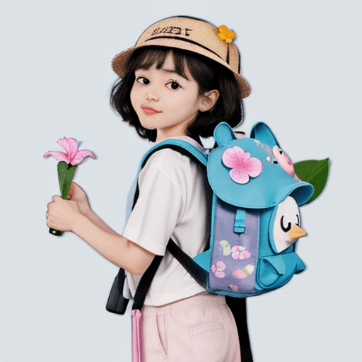 AI generated: a sticker with a cartoon animal with a backpack holding a flower, cute tropical bird, kawaii cutest ...