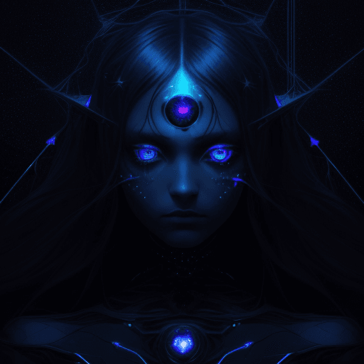 AI generated: a person with a starry background, and eyes, in the style of surrealistic symbolism, dark, forebodin...